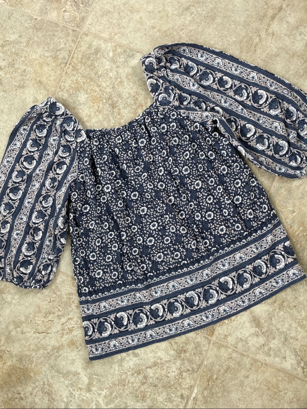 Lucky Brand Puff Sleeve Blue Boho Top - Picture 6 of 6